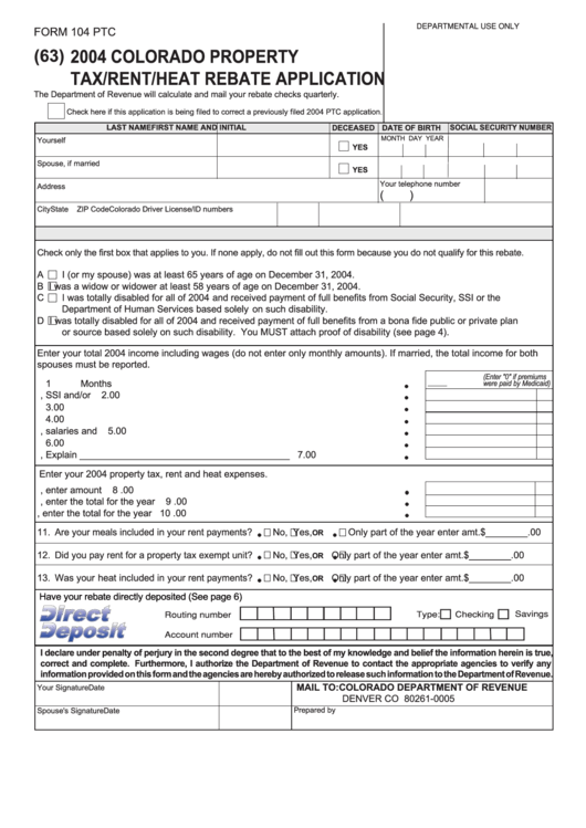 Form 104 Ptc Colorado Property Tax rent heat Rebate Application 