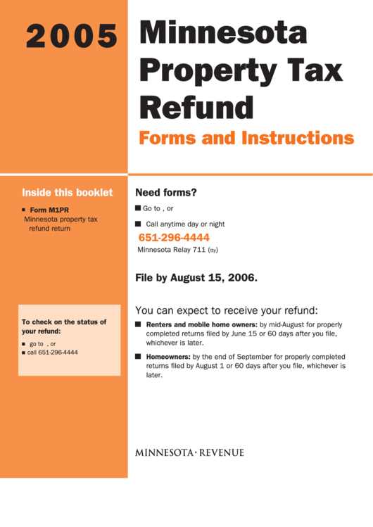 Form M1pr Minnesota Property Tax Refund Return Instructions 2005 