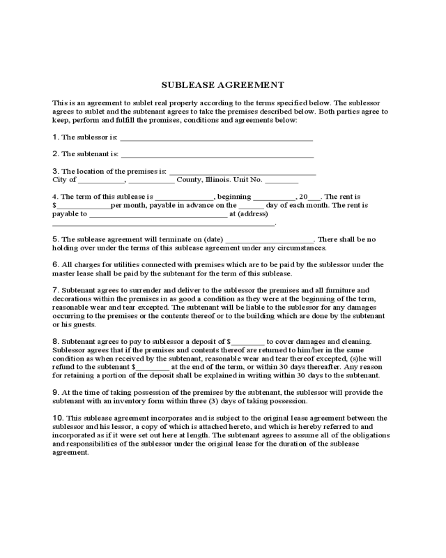 Illinois Standard Sublease Agreement Edit Fill Sign Online Handypdf