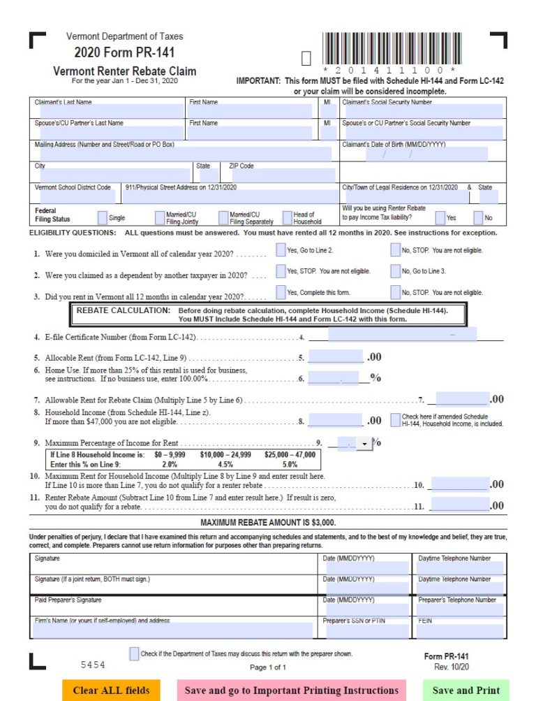 Vermont Renters Rebate Form A Rather Complicated Matter Printable